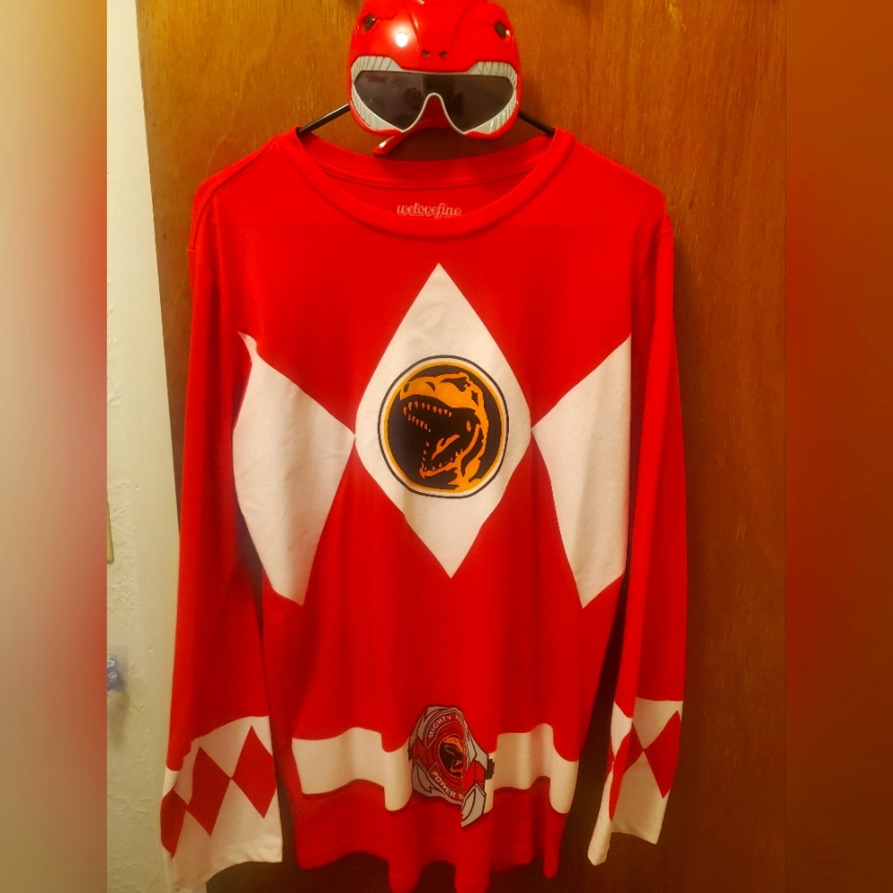 Power Rangers - Mighty Morphin - Red Long Sleeve Shirt w/ "helmet" Sunglasses